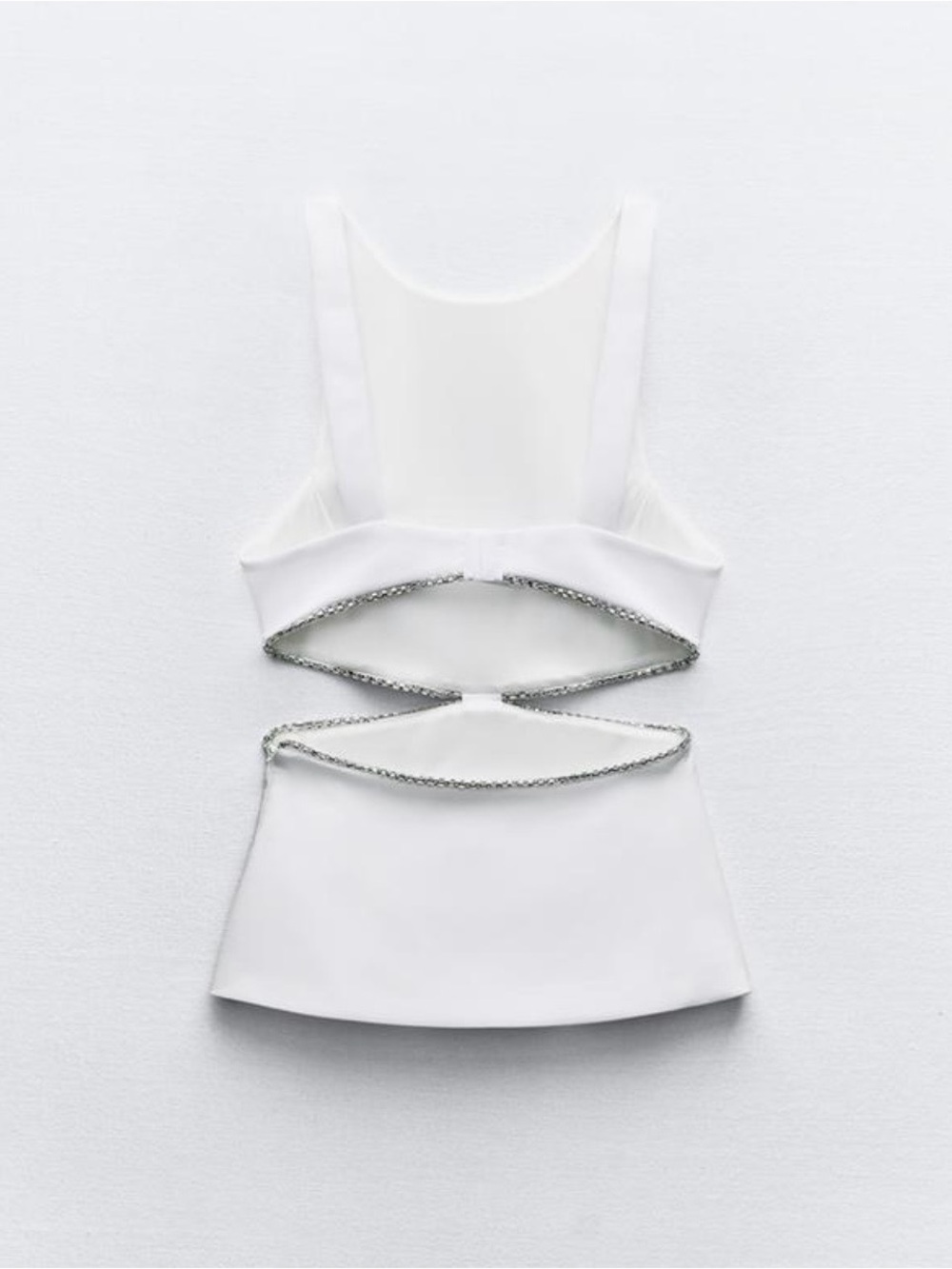 Zara White Sleeveless Cutout Top with Decorative Bling Trim - Picture 11 of 13
